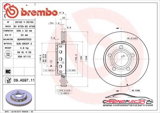 Achat de BREMBO 09.A597.11 Disque de frein pas chères