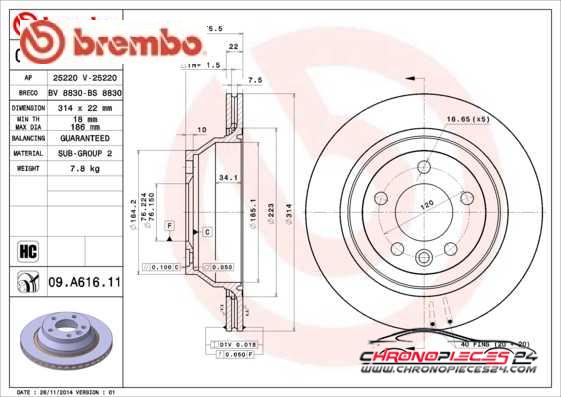 Achat de BREMBO 09.A616.11 Disque de frein pas chères