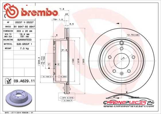 Achat de BREMBO 09.A629.11 Disque de frein pas chères