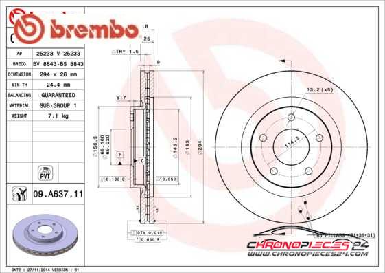 Achat de BREMBO 09.A637.11 Disque de frein pas chères