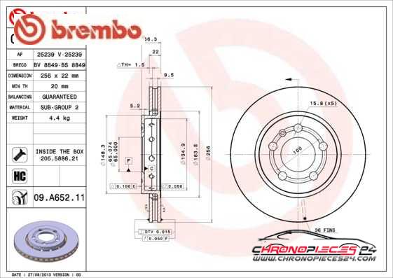 Achat de BREMBO 09.A652.11 Disque de frein pas chères