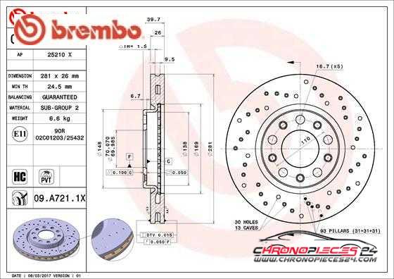 Achat de BREMBO 09.A721.1X Disque de frein pas chères