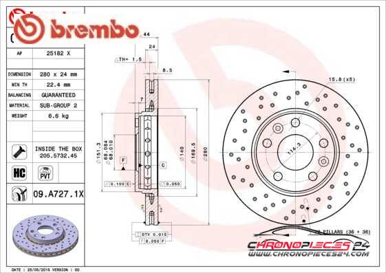 Achat de BREMBO 09.A727.1X Disque de frein pas chères