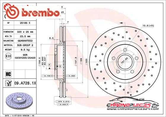 Achat de BREMBO 09.A728.1X Disque de frein pas chères