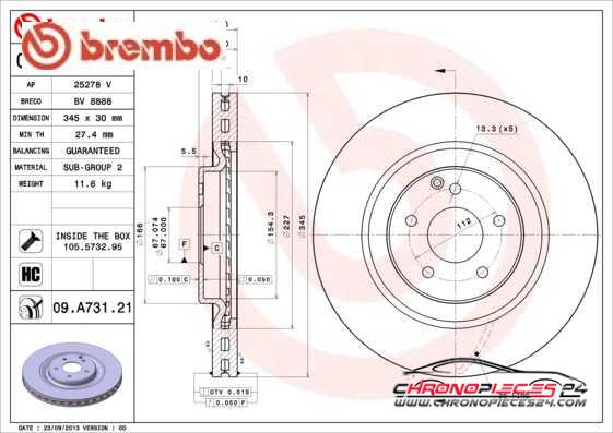 Achat de BREMBO 09.A731.21 Disque de frein pas chères