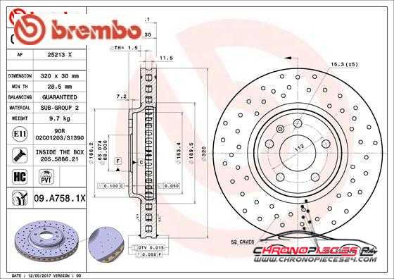 Achat de BREMBO 09.A758.1X Disque de frein pas chères