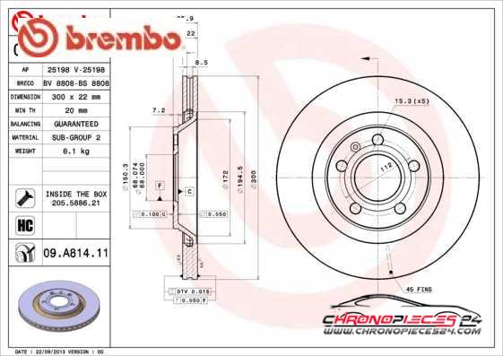 Achat de BREMBO 09.A814.11 Disque de frein pas chères