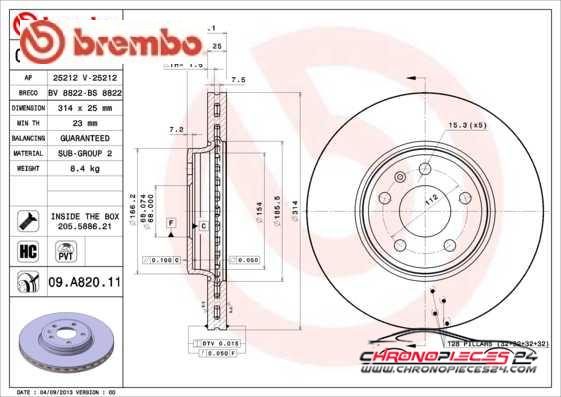 Achat de BREMBO 09.A820.11 Disque de frein pas chères