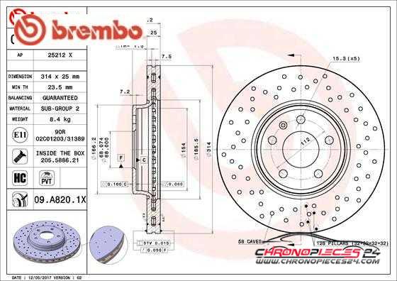 Achat de BREMBO 09.A820.1X Disque de frein pas chères