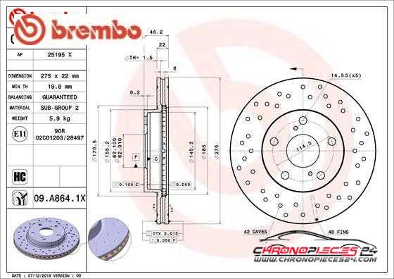 Achat de BREMBO 09.A864.1X Disque de frein pas chères