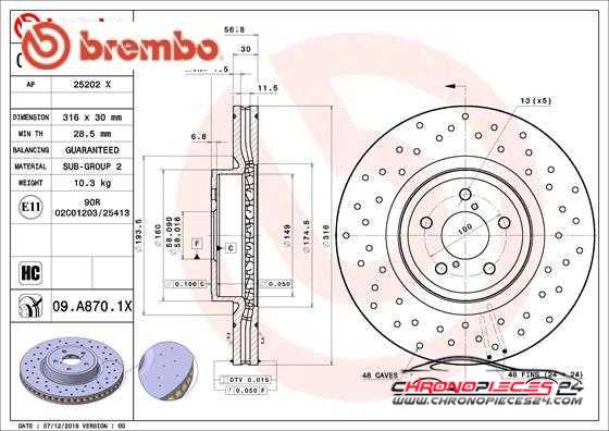 Achat de BREMBO 09.A870.1X Disque de frein pas chères