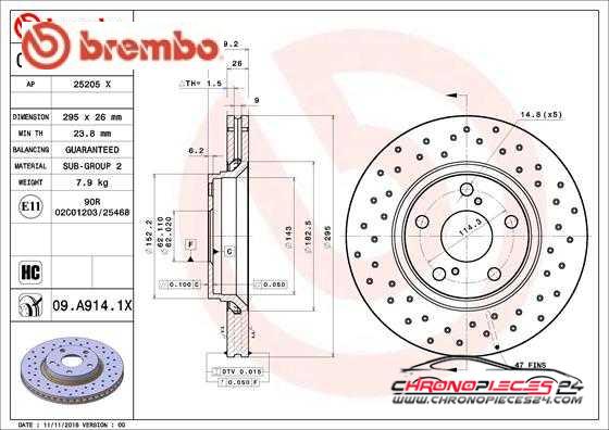 Achat de BREMBO 09.A914.1X Disque de frein pas chères