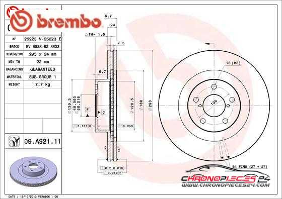 Achat de BREMBO 09.A921.11 Disque de frein pas chères