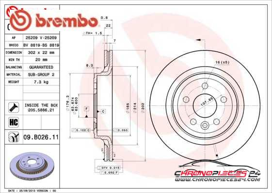 Achat de BREMBO 09.B026.11 Disque de frein pas chères