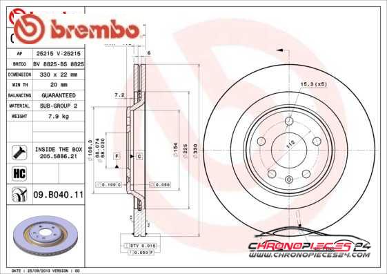 Achat de BREMBO 09.B040.11 Disque de frein pas chères