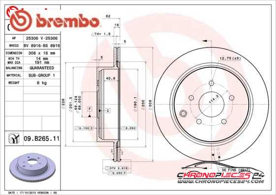 Achat de BREMBO 09.B265.11 Disque de frein pas chères