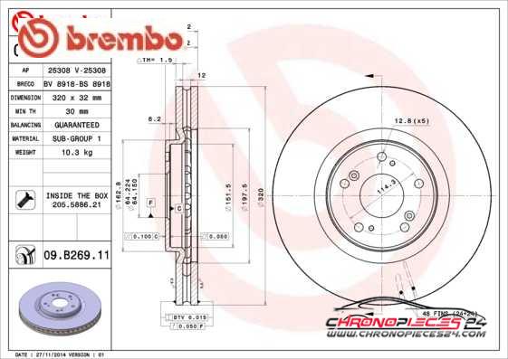 Achat de BREMBO 09.B269.11 Disque de frein pas chères