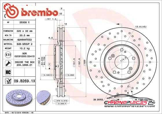 Achat de BREMBO 09.B269.1X Disque de frein pas chères