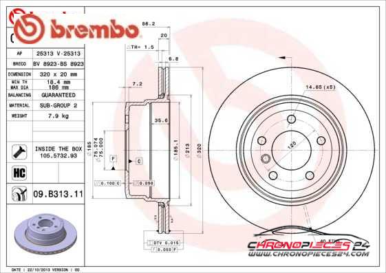 Achat de BREMBO 09.B313.11 Disque de frein pas chères