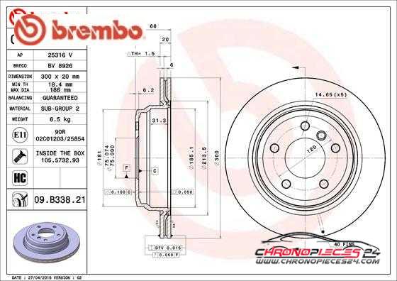 Achat de BREMBO 09.B338.21 Disque de frein pas chères