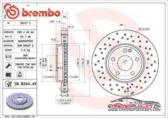 Achat de BREMBO 09.B344.4X Disque de frein pas chères