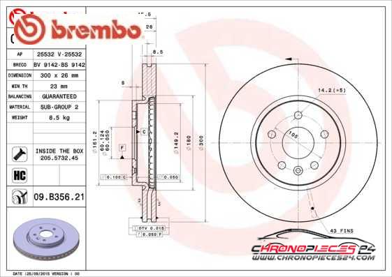 Achat de BREMBO 09.B356.21 Disque de frein pas chères