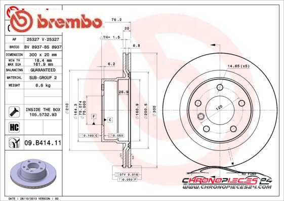 Achat de BREMBO 09.B414.11 Disque de frein pas chères