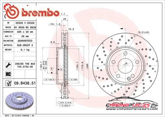 Achat de BREMBO 09.B436.51 Disque de frein pas chères