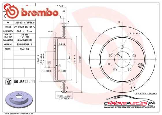 Achat de BREMBO 09.B541.11 Disque de frein pas chères