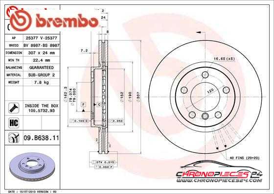 Achat de BREMBO 09.B638.11 Disque de frein pas chères