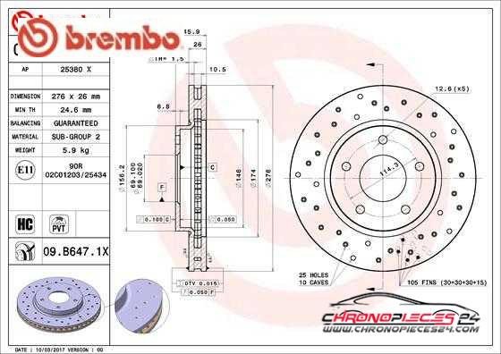 Achat de BREMBO 09.B647.1X Disque de frein pas chères