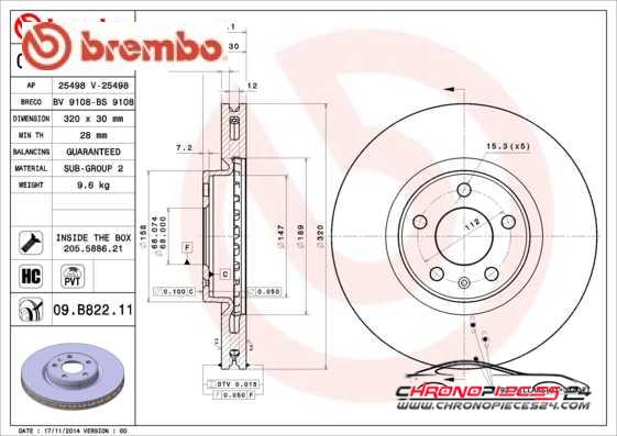 Achat de BREMBO 09.B822.11 Disque de frein pas chères