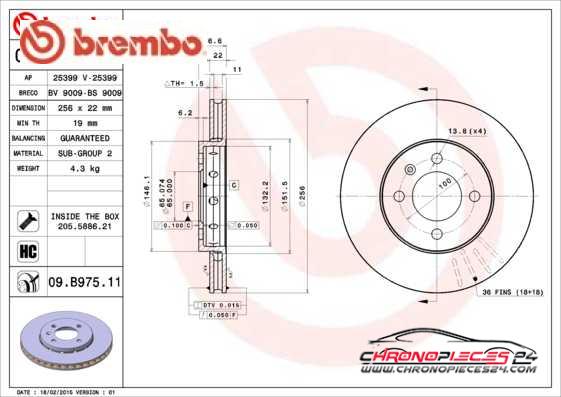 Achat de BREMBO 09.B975.11 Disque de frein pas chères