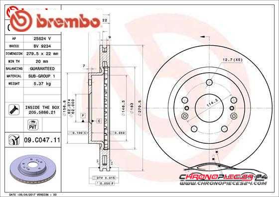 Achat de BREMBO 09.C047.11 Disque de frein pas chères