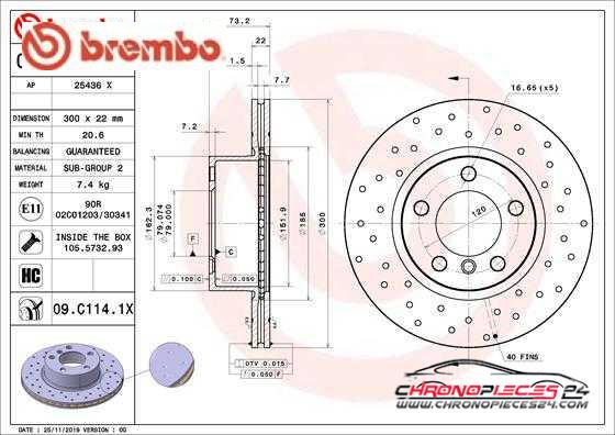 Achat de BREMBO 09.C114.1X Disque de frein pas chères