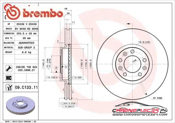 Achat de BREMBO 09.C133.11 Disque de frein pas chères