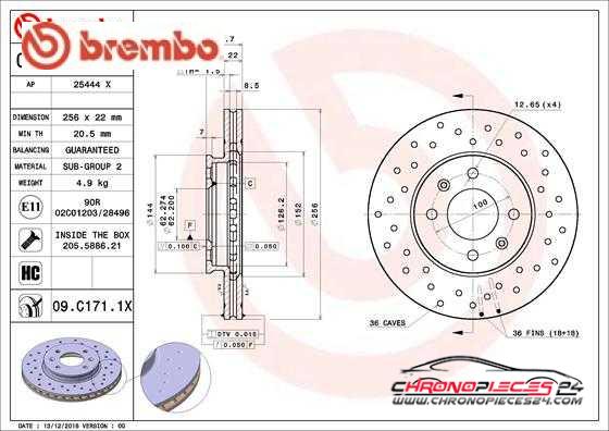 Achat de BREMBO 09.C171.1X Disque de frein pas chères