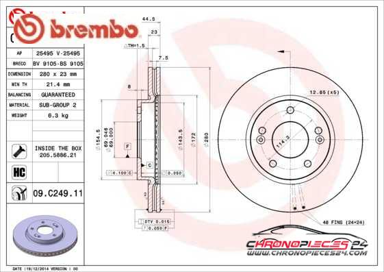 Achat de BREMBO 09.C249.11 Disque de frein pas chères