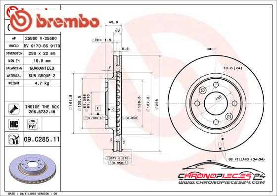 Achat de BREMBO 09.C285.11 Disque de frein pas chères