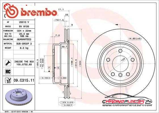 Achat de BREMBO 09.C315.11 Disque de frein pas chères