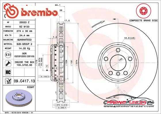 Achat de BREMBO 09.C417.13 Disque de frein pas chères