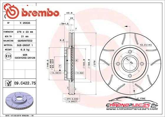 Achat de BREMBO 09.C422.75 Disque de frein pas chères