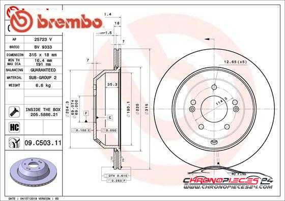 Achat de BREMBO 09.C503.11 Disque de frein pas chères