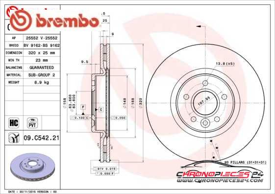 Achat de BREMBO 09.C542.21 Disque de frein pas chères