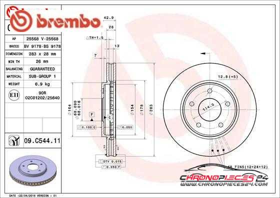 Achat de BREMBO 09.C544.11 Disque de frein pas chères