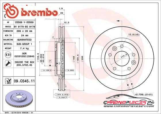 Achat de BREMBO 09.C545.11 Disque de frein pas chères