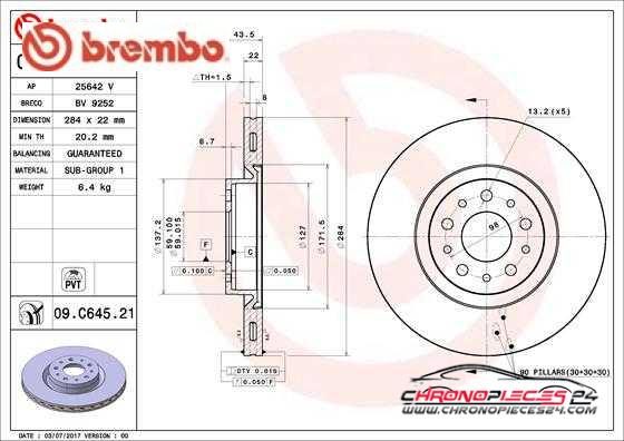 Achat de BREMBO 09.C645.21 Disque de frein pas chères