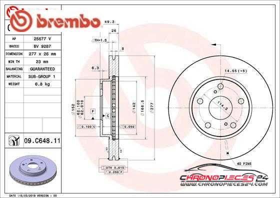 Achat de BREMBO 09.C648.11 Disque de frein pas chères