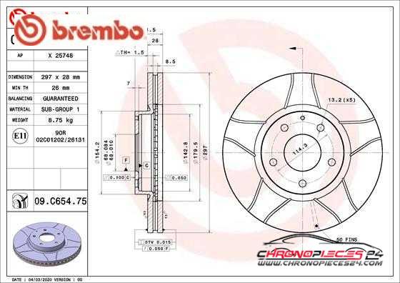 Achat de BREMBO 09.C654.75 Disque de frein pas chères