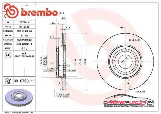 Achat de BREMBO 09.C760.11 Disque de frein pas chères